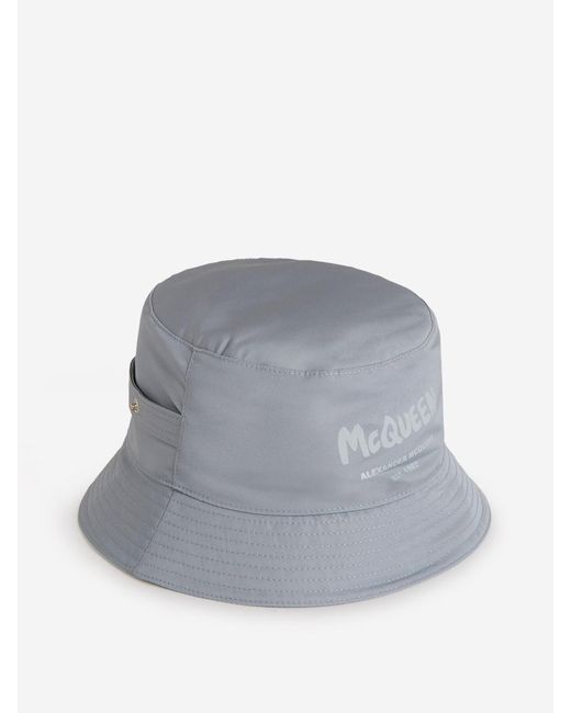 Alexander McQueen Gray Graffiti Logo Bucket Hat for men