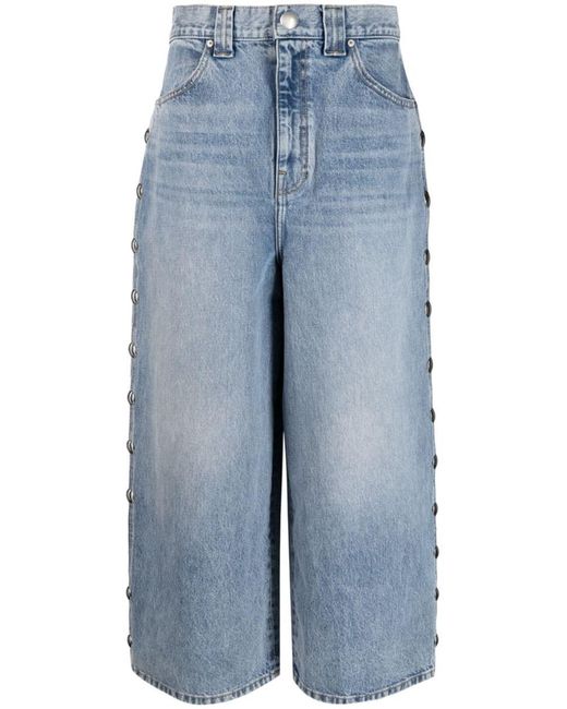 Khaite Blue Rapton Studded Cropped Wide-leg Jeans