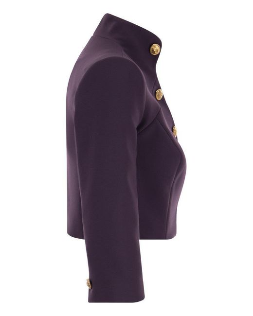 Elisabetta Franchi Purple Crepe Crop Jacket With Stand-up Collar