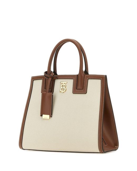 Burberry Natural Leather-trimmed Canvas Tote