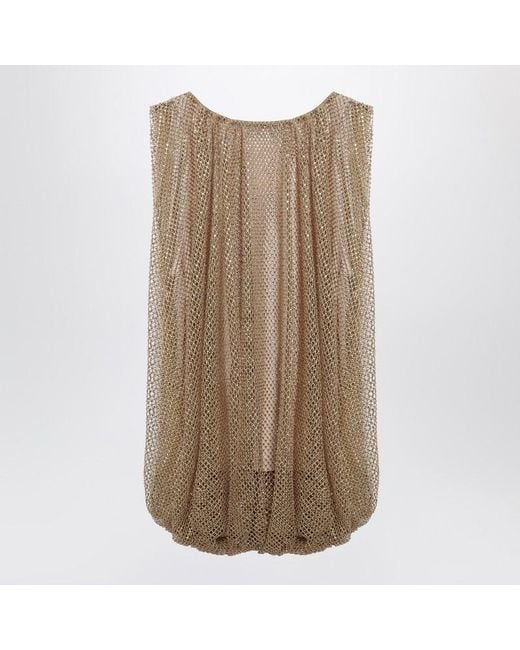 Sportmax Brown Camel Mesh Top With Crystals