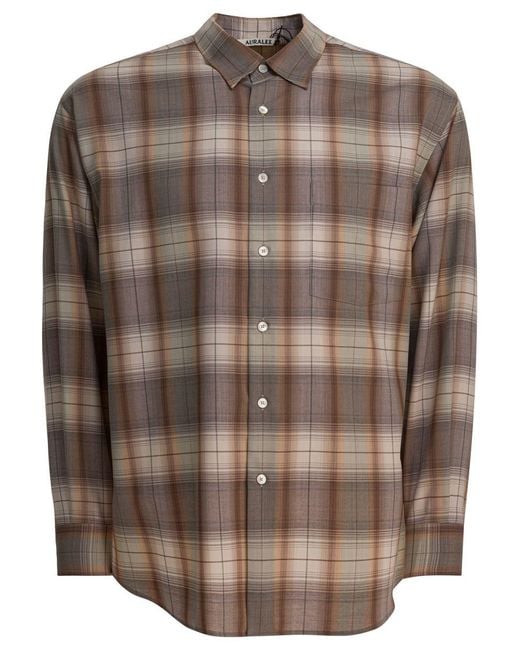 Auralee Brown Check Wool Shirt for men