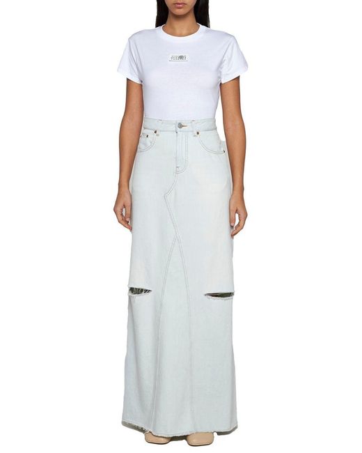 MM6 by Maison Martin Margiela White Denim Long Skirt