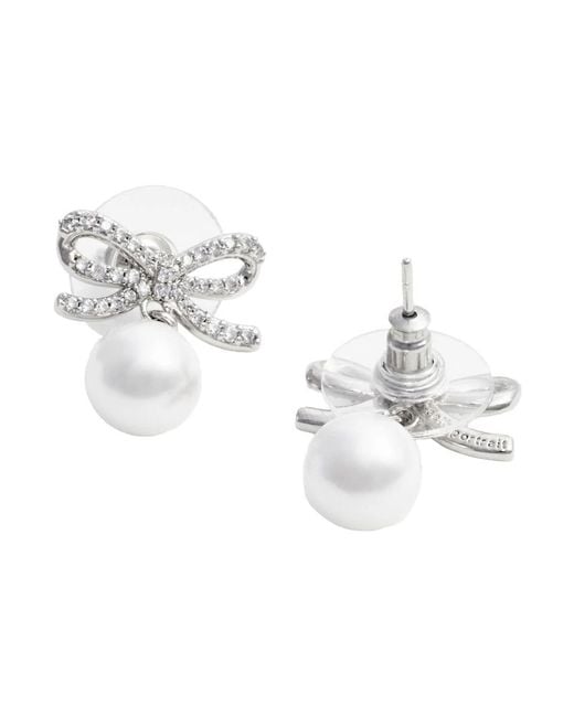 Self-Portrait Metallic Colored Earings With Bow Silhouette And Pearl Embellishment