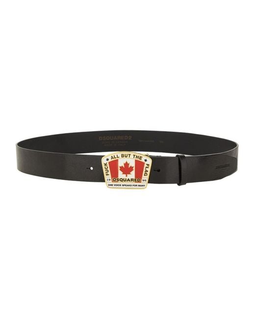DSquared² Black Canadian Flag" License Plate Belt for men