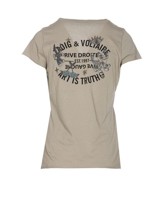 Zadig & Voltaire Gray Tunisien Rhinestone And Brand-print Cotton T-shirt
