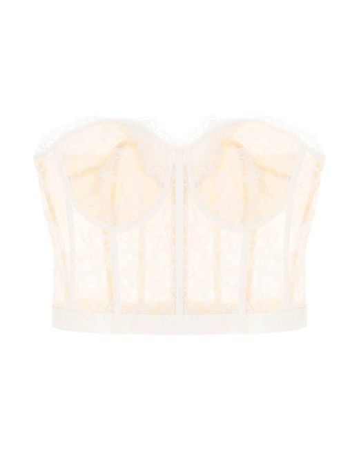 Alexander McQueen White Cropped Bustier Top In Lace