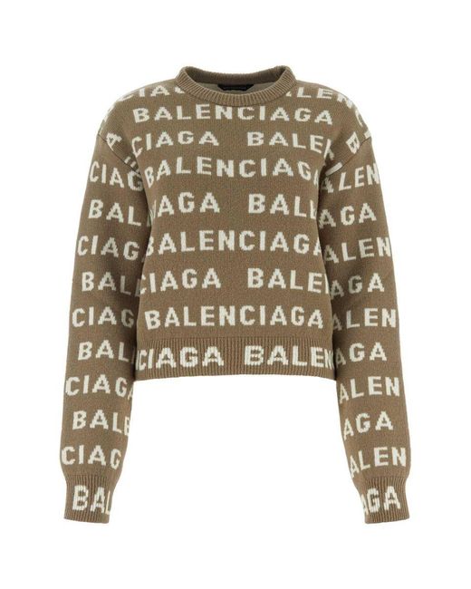 Balenciaga Brown All Over Logo Sweater Sweater, Cardigans