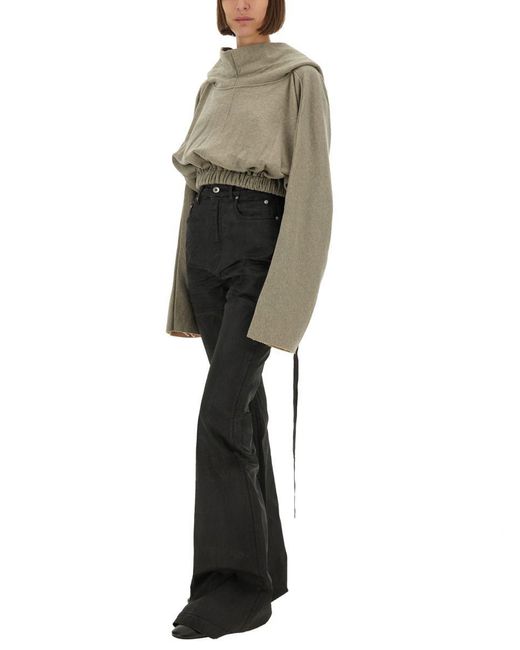 Rick Owens Gray Cropped Hooded Tunic Sweatshirt