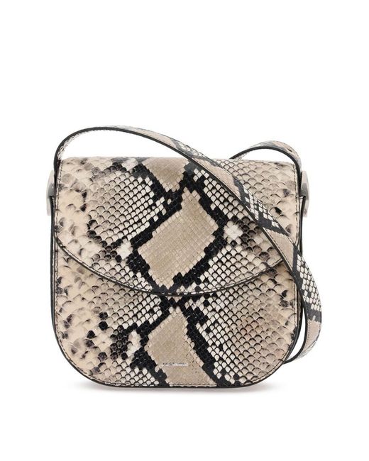 Jil Sander Gray Python Leather Coin Shoulder Bag With Textured Finish