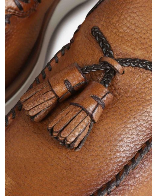 Santoni Brown Tulsi Tassel Loafers for men