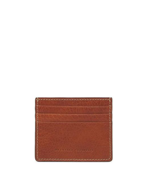 Brunello Cucinelli Brown Leather Credit Card Holder for men