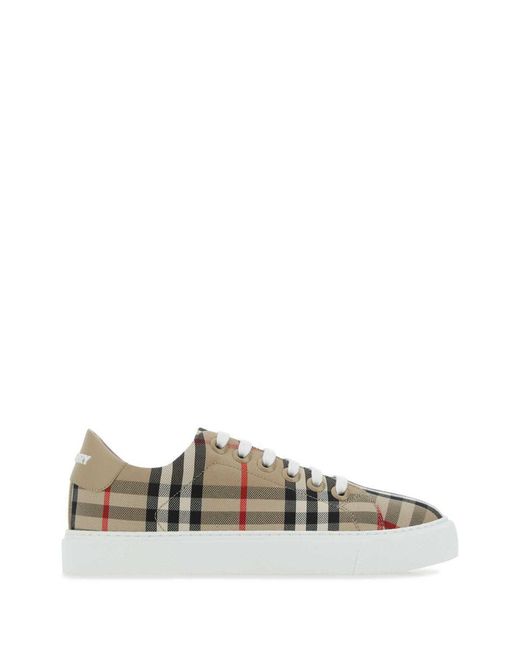 Burberry Multicolor Beige Vintage Check And Leather Low Top Sneakers