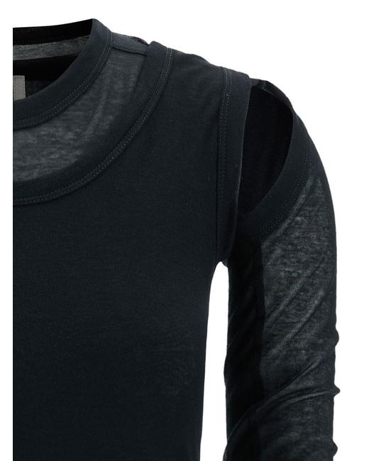 Rick Owens Black Asymmetric Long Sleeve Top With Cut-Out