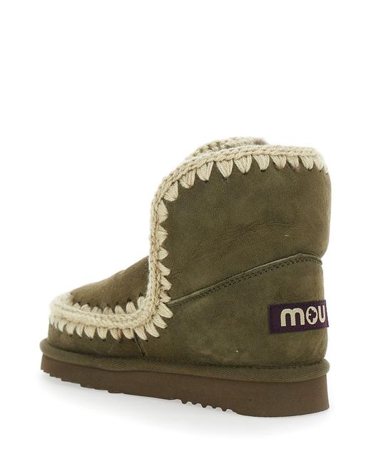 Mou Green 'Eskimo' Ankle Boots With Crochet Details And Logo Patch On The Rear