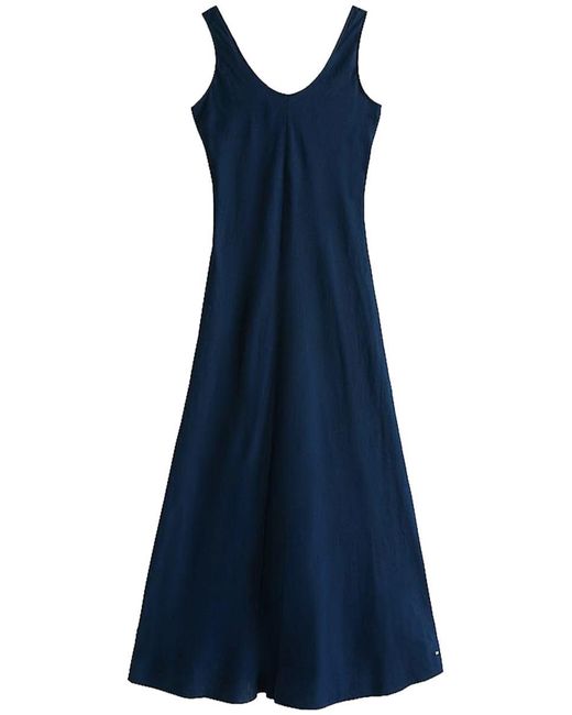 Tommy Hilfiger Blue Textured Linen Tank Maxi Dress