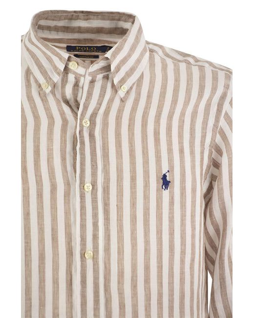 Polo Ralph Lauren White Custom-fit Striped Linen Shirt for men