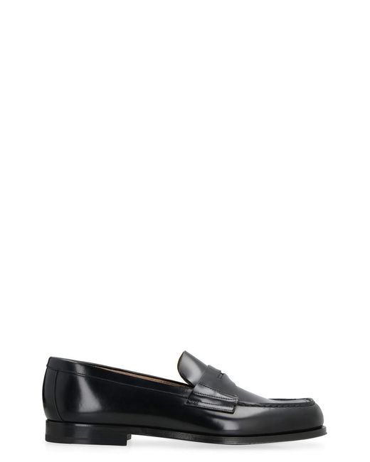 Prada Black Brushed Leather Loafers With Metal Logo for men