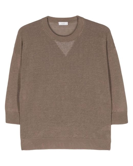 Peserico Brown Beaded Detail Sweater