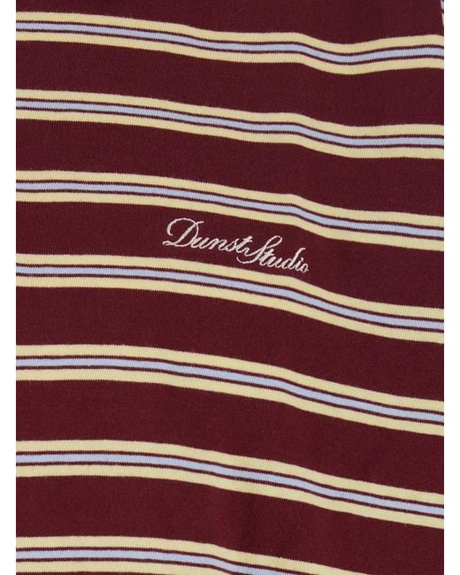 DUNST Red Bordeaux Sweater With All-Over Striped Motif And Front Logo
