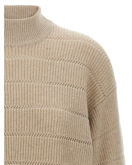 Brunello Cucinelli Natural 'Rustic Dazzling Net' Cropped Sweater