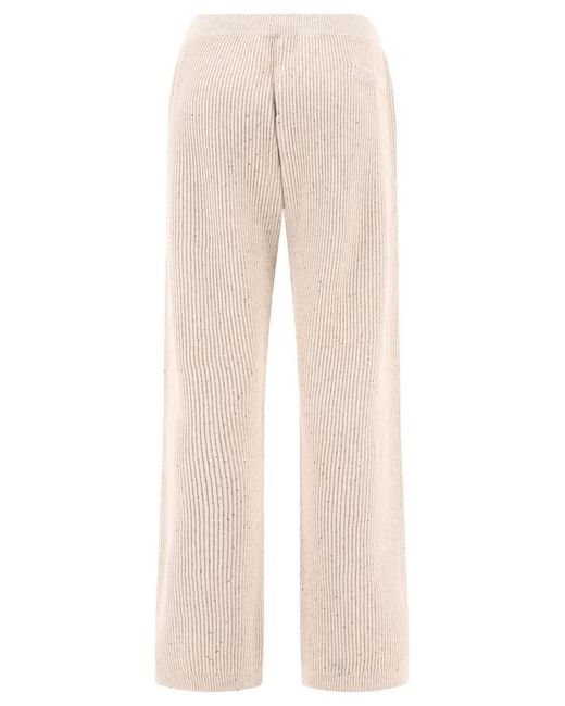 Brunello Cucinelli Natural Sequin Embellished Ribbed Trousers