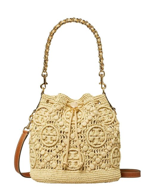 Tory Burch Metallic 'T Monogram' Crossbody Bag With Logo Embroidery And Chain-Link Handle