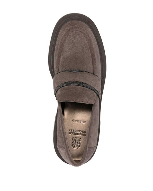 Brunello Cucinelli Gray Leather Loafers