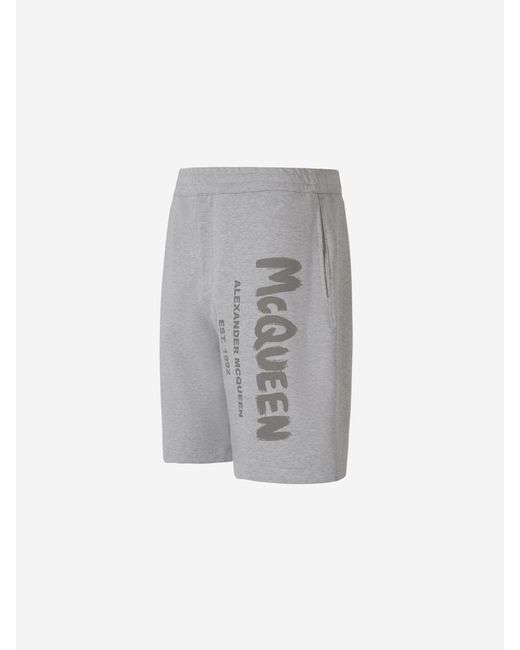 Alexander McQueen Gray Graffiti Printed Sports Shorts for men