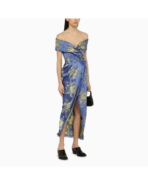 Etro Blue Silk-Blend Cocktail Dress With Draping