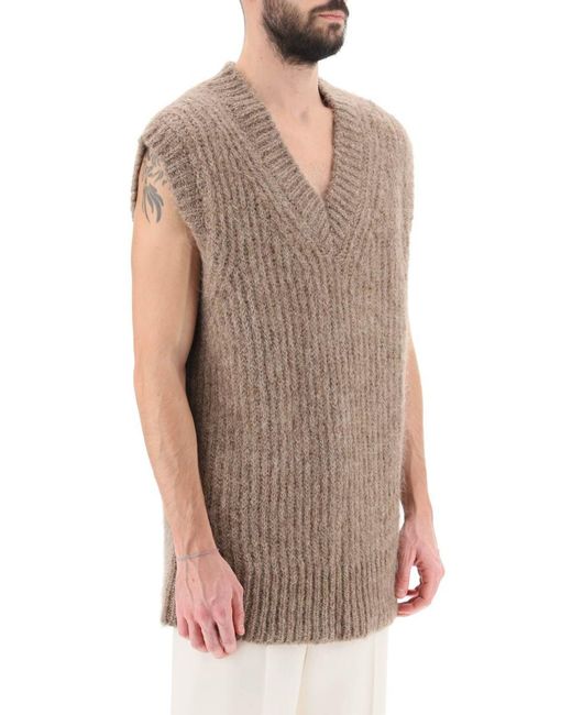 AMI Brown Ribbed Alpaca Sweater Vest for men