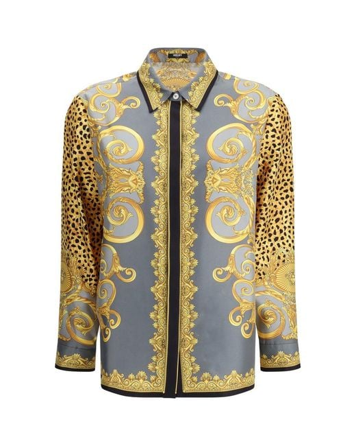 Versace Yellow Silk Cheetah Foulard Shirt