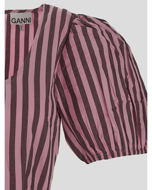 Ganni Purple Striped Cutout Maxi Dress