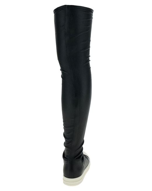 Rick Owens Black Knee-high Sneakers With Platform In Leather Woman