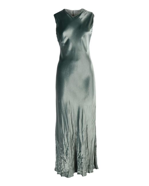 Alberta Ferretti Green Sleeveless Maxi Dress With Subtle Sheen And Flared Hem