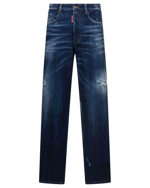 DSquared² Blue 'San Diego' Jeans With Destroyed Detailing And All-Over