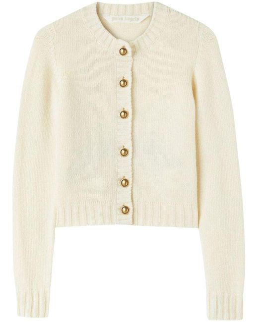 Palm Angels Natural Cardigan With Curved Logo