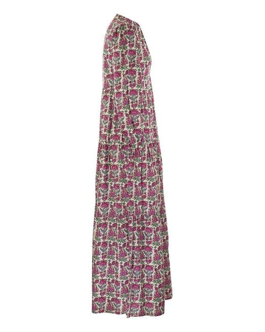 Mc2 Saint Barth Purple Nadja - Long Dress With Flower Pattern