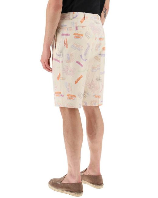 Jacquemus Natural All-over Logo Lettering Shorts for men