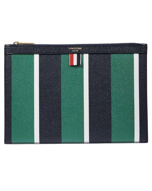 Thom Browne Green Leather Flat Pouch for men