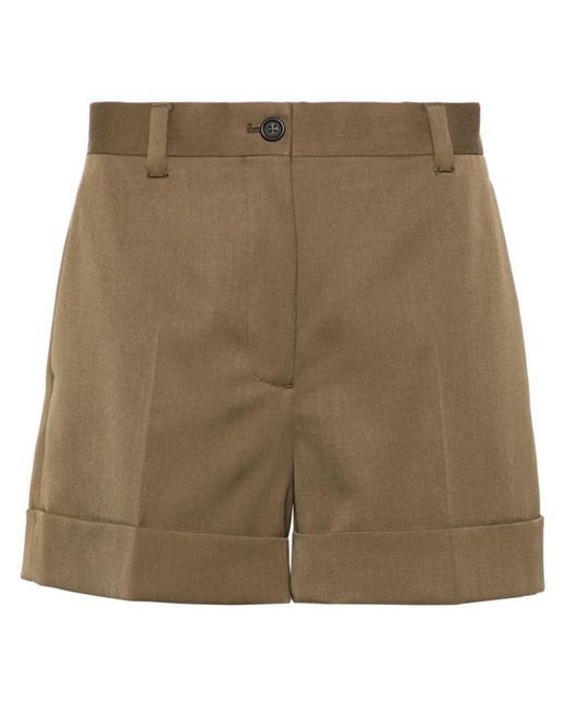 Miu Miu Brown Logo-patch Wide-leg Tailored Shorts