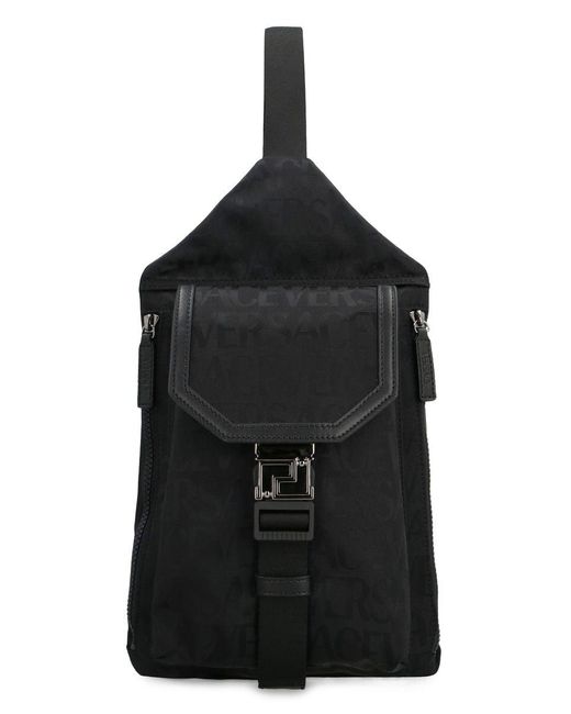 Versace Black Technical Backpack With Logo for men