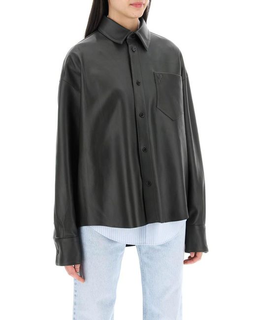 AMI Black Nappa Leather Overshirt for men