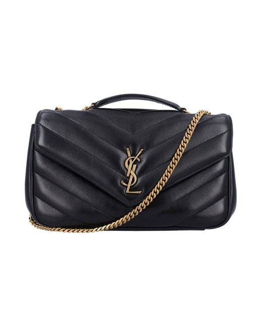 Saint Laurent Black Loulou Medium Chevron-Quilted Lambskin Bag