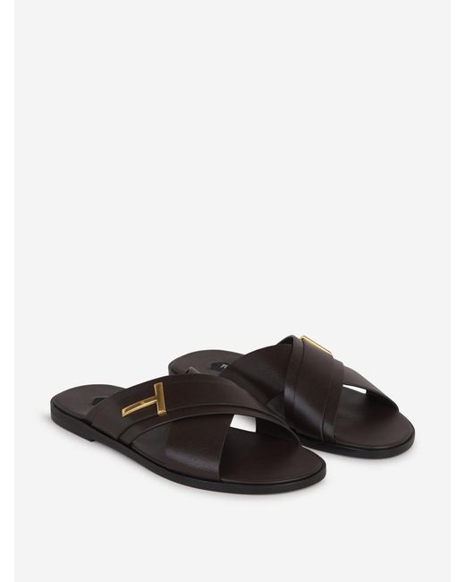 Tom Ford Black Logo Leather Sandals for men