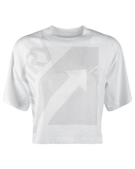 Autry White Cropped Cotton Jersey T-Shirt