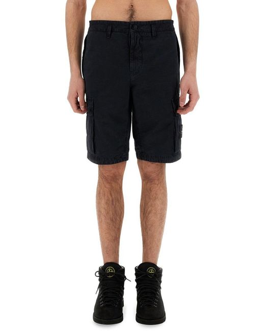 Stone Island Black Relaxed Fit Bermuda Cargo Shorts for men