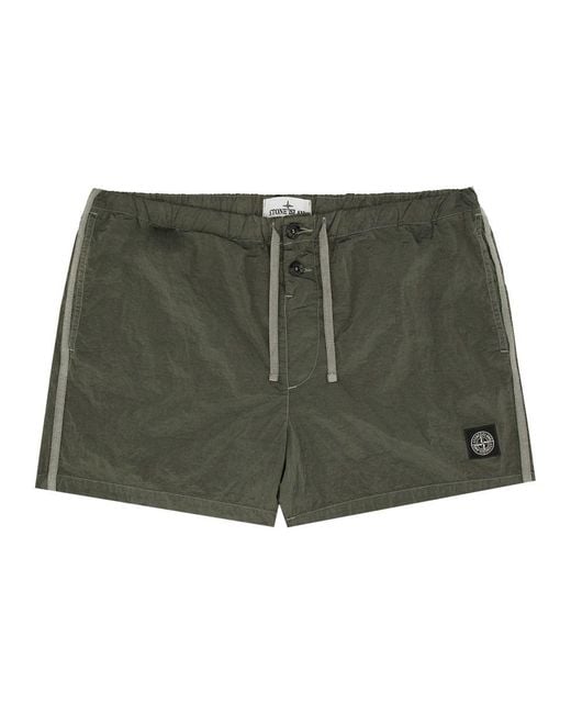 Stone Island Green Textured Swim Shorts With Drawstring for men