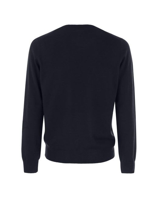 Fay Blue Wool Crew-Neck Pullover for men