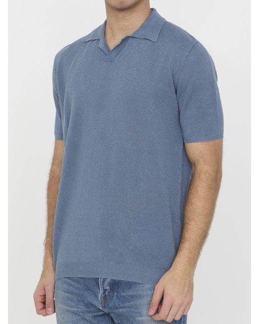 Roberto Collina Blue Linen Polo Shirt for men
